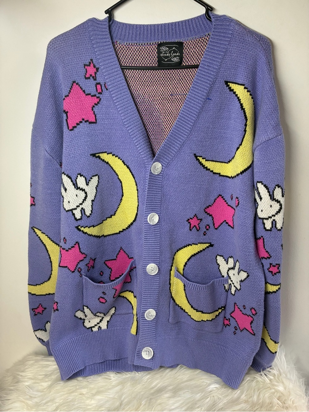 Whimsy Moon & Bunny Lavender Button-Up Cardigan